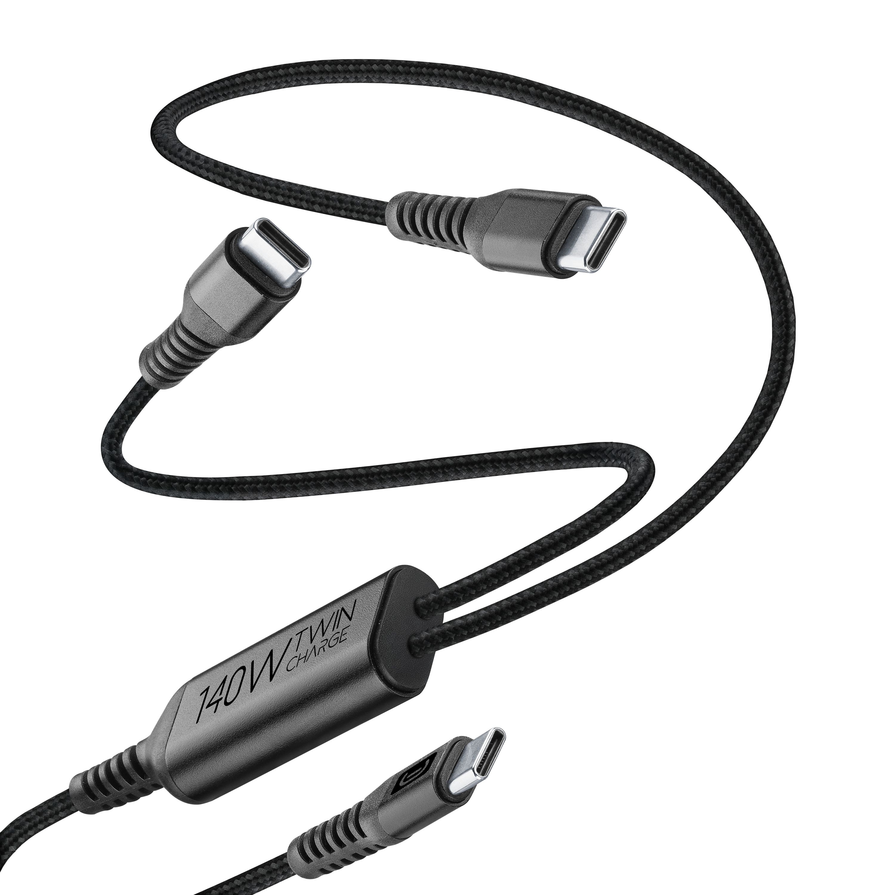 Cellularline Cavo di ricarica doppio da USB-C a USB-C