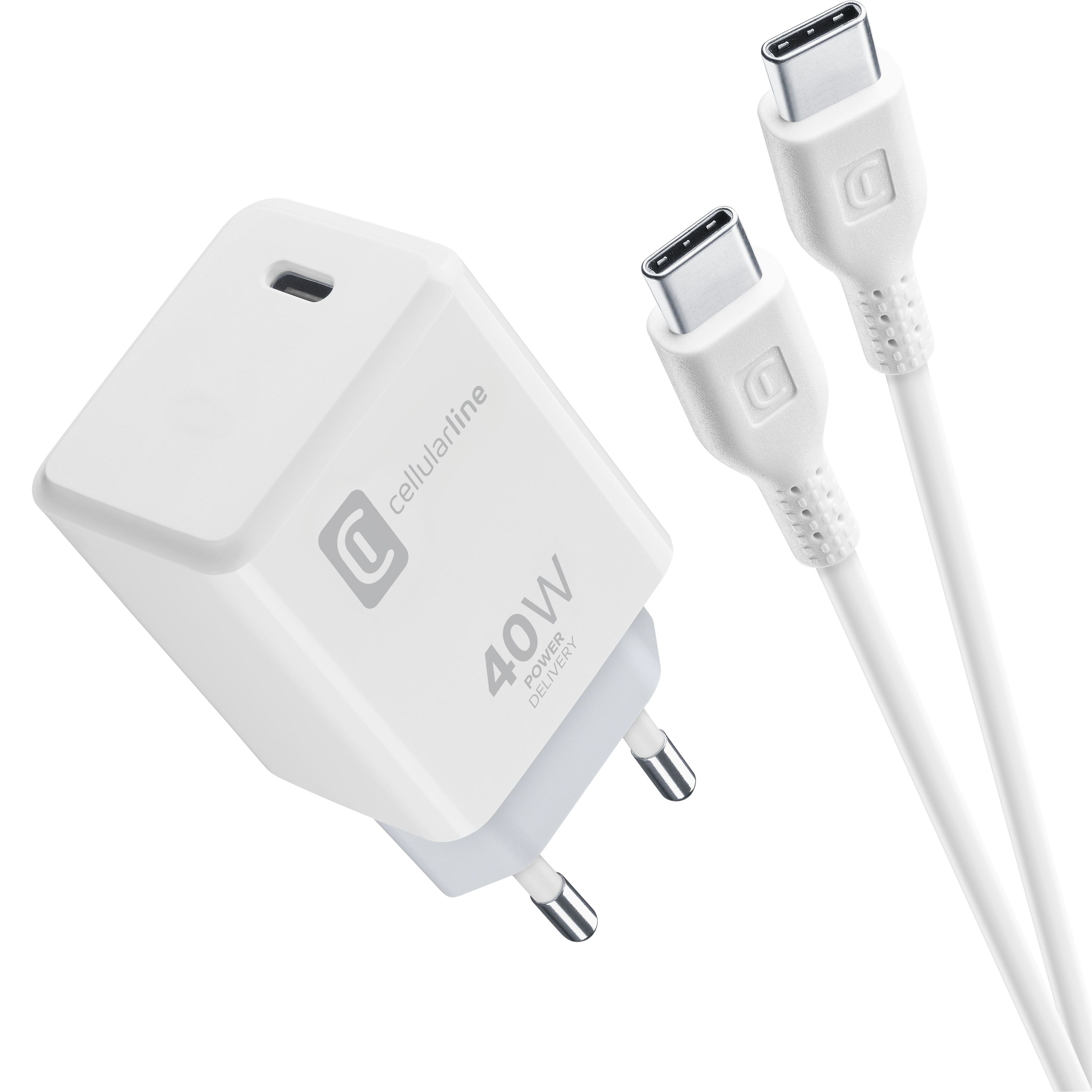 Cellularline Kit caricabatterie USB-C 40W PD e cavo USB-C da 100 cm