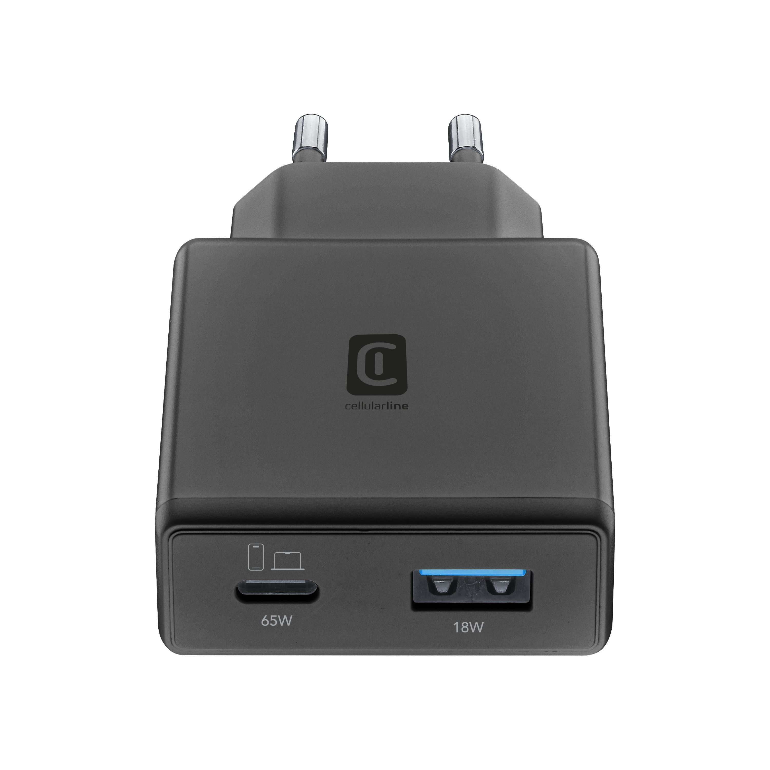 Cellularline Caricatore Dual USB A +C  65W Nero