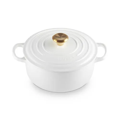 Le Creuset Cocotte rotonda Evolution in ghisa vetrificata 24CM Bianco con pomolo oro