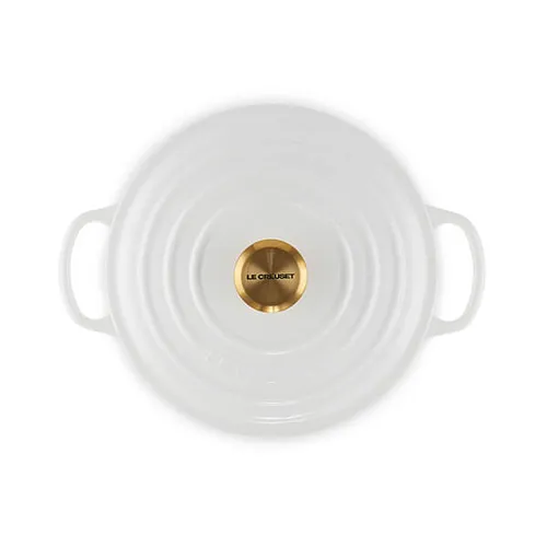 Le Creuset Cocotte rotonda Evolution in ghisa vetrificata 24CM Bianco con pomolo oro