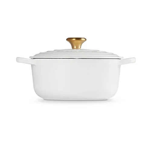 Le Creuset Cocotte rotonda Evolution in ghisa vetrificata 24CM Bianco con pomolo oro
