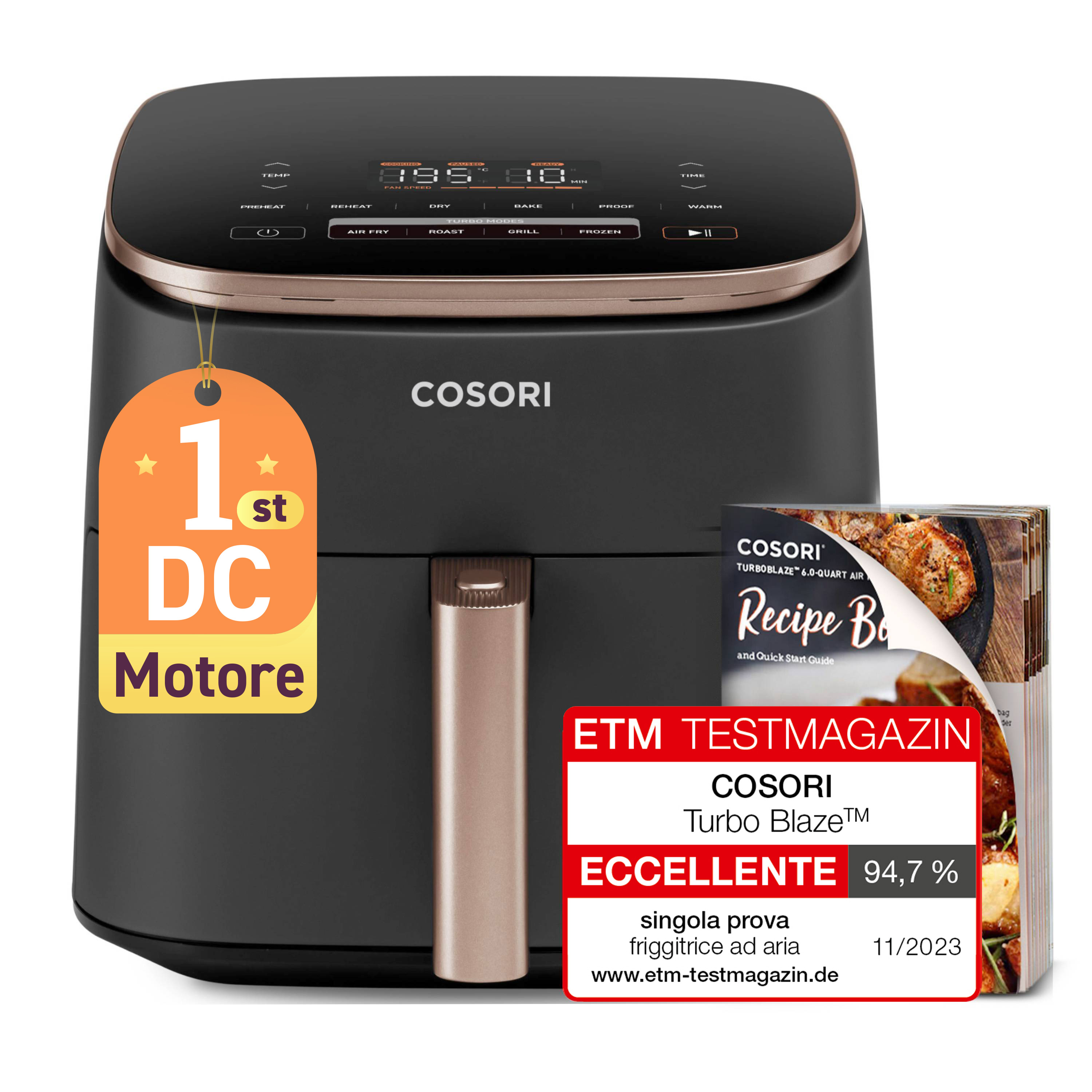 Cosori Friggitrice ad Aria Turbo Blaze Chef Edition 6L Nero Oro Rosa