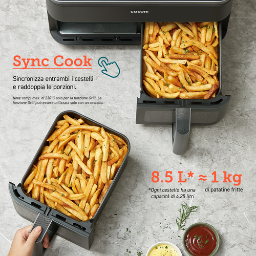 Cosori Friggitrice ad Aria Dual Basket 8.5L Nero Argento