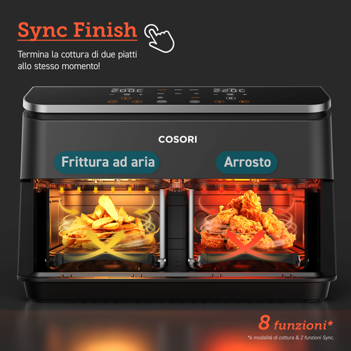 Cosori Friggitrice ad Aria Dual Basket 8.5L Nero Argento
