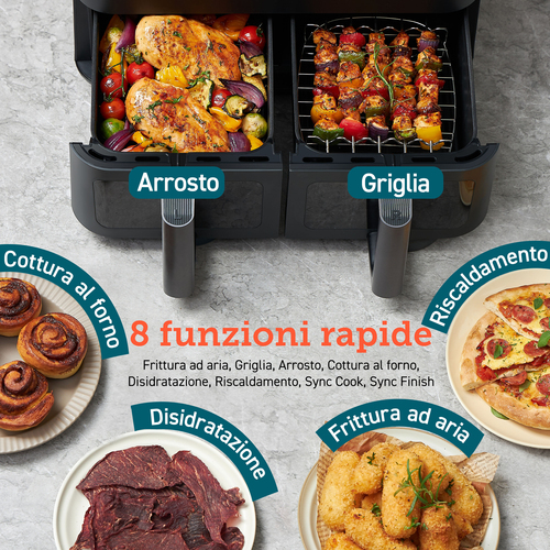 Cosori Friggitrice ad Aria Dual Basket 8.5L Nero Argento