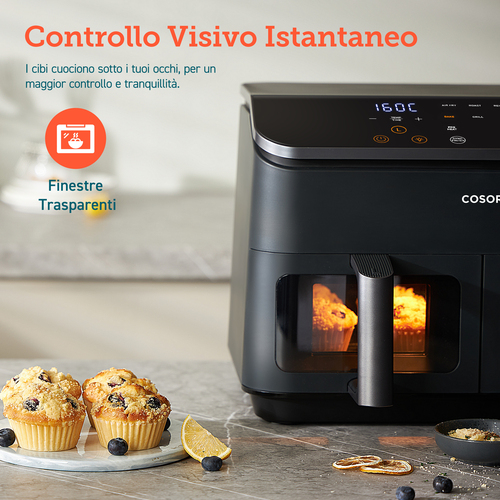 Cosori Friggitrice ad Aria Dual Basket 8.5L Nero Argento