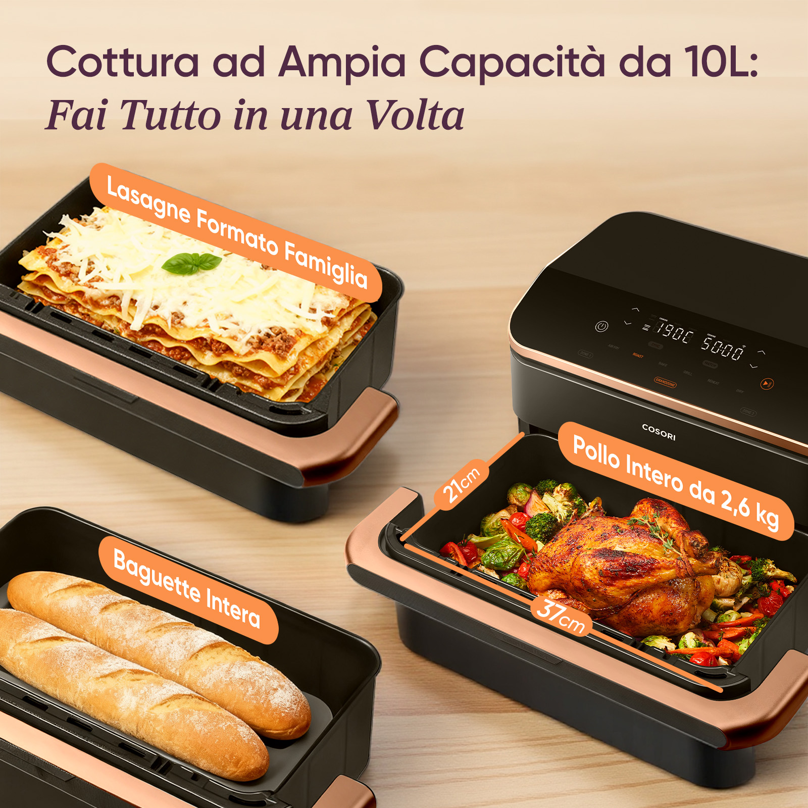 Cosori Friggitrice ad Aria Dual Blaze Twinfry™ Chef Edition 10L Grigio Rose Gold