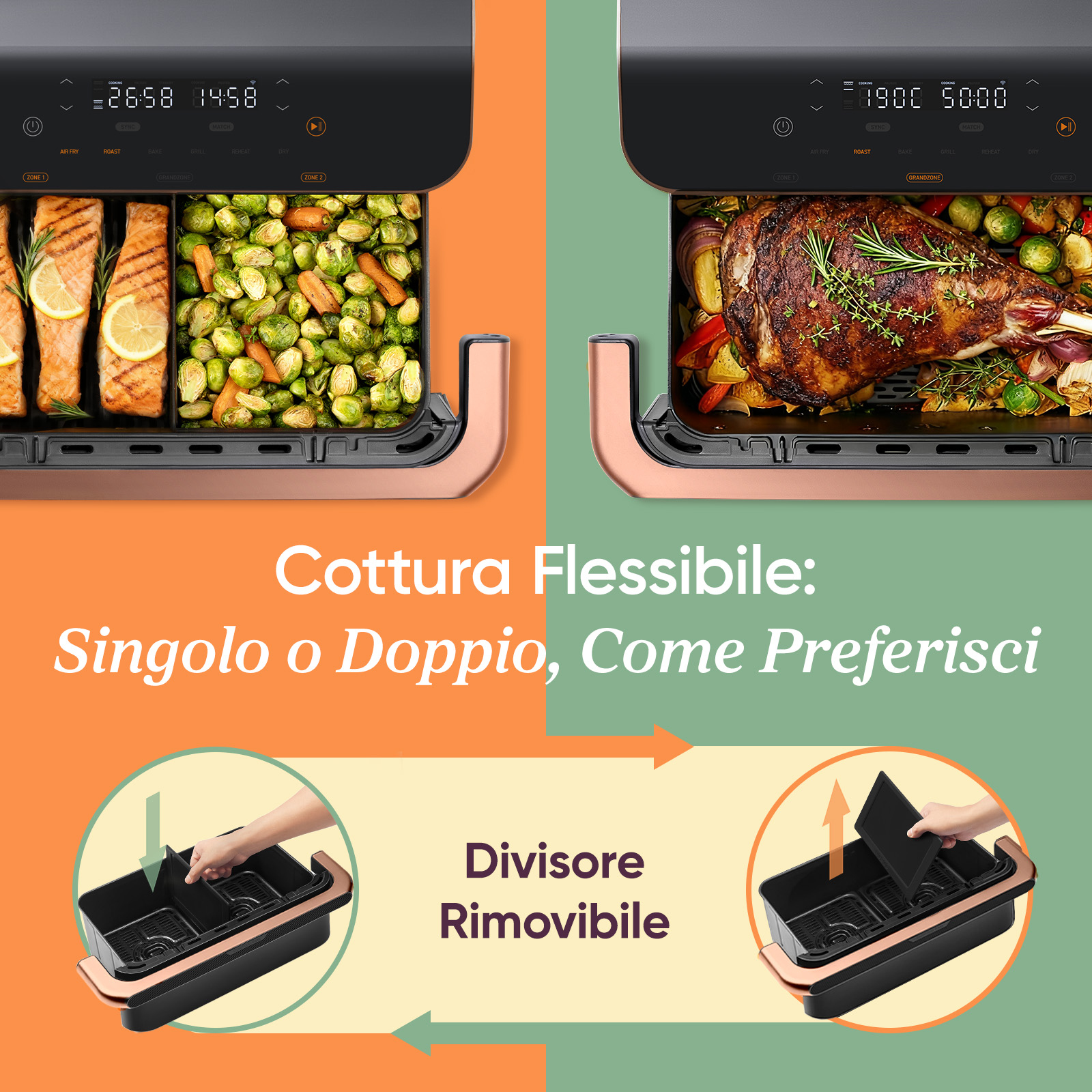 Cosori Friggitrice ad Aria Dual Blaze Twinfry™ Chef Edition 10L Grigio Rose Gold