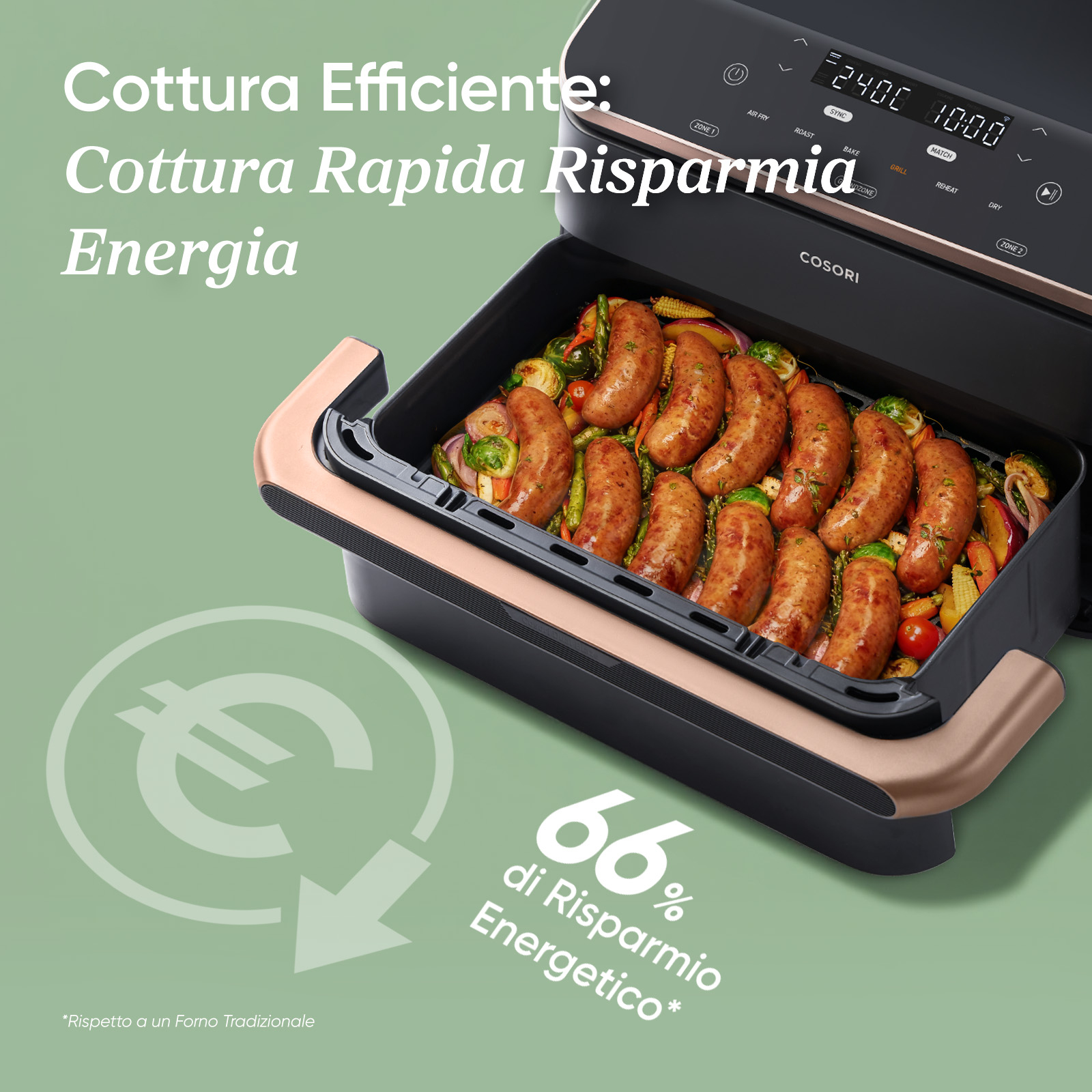 Cosori Friggitrice ad Aria Dual Blaze Twinfry™ Chef Edition 10L Grigio Rose Gold