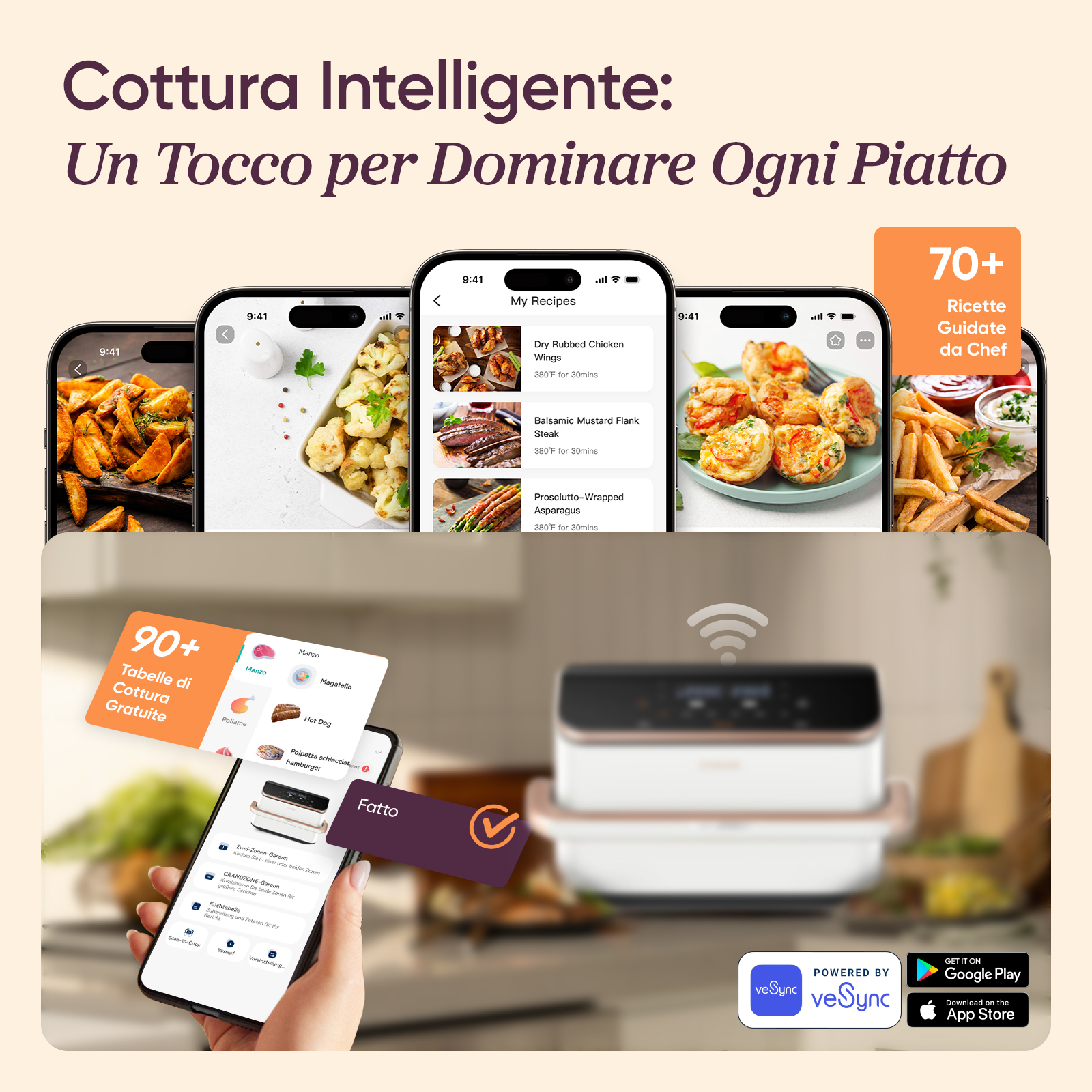 Cosori Friggitrice ad Aria Dual Blaze Twinfry™ Chef Edition 10L Bianco Rose Gold