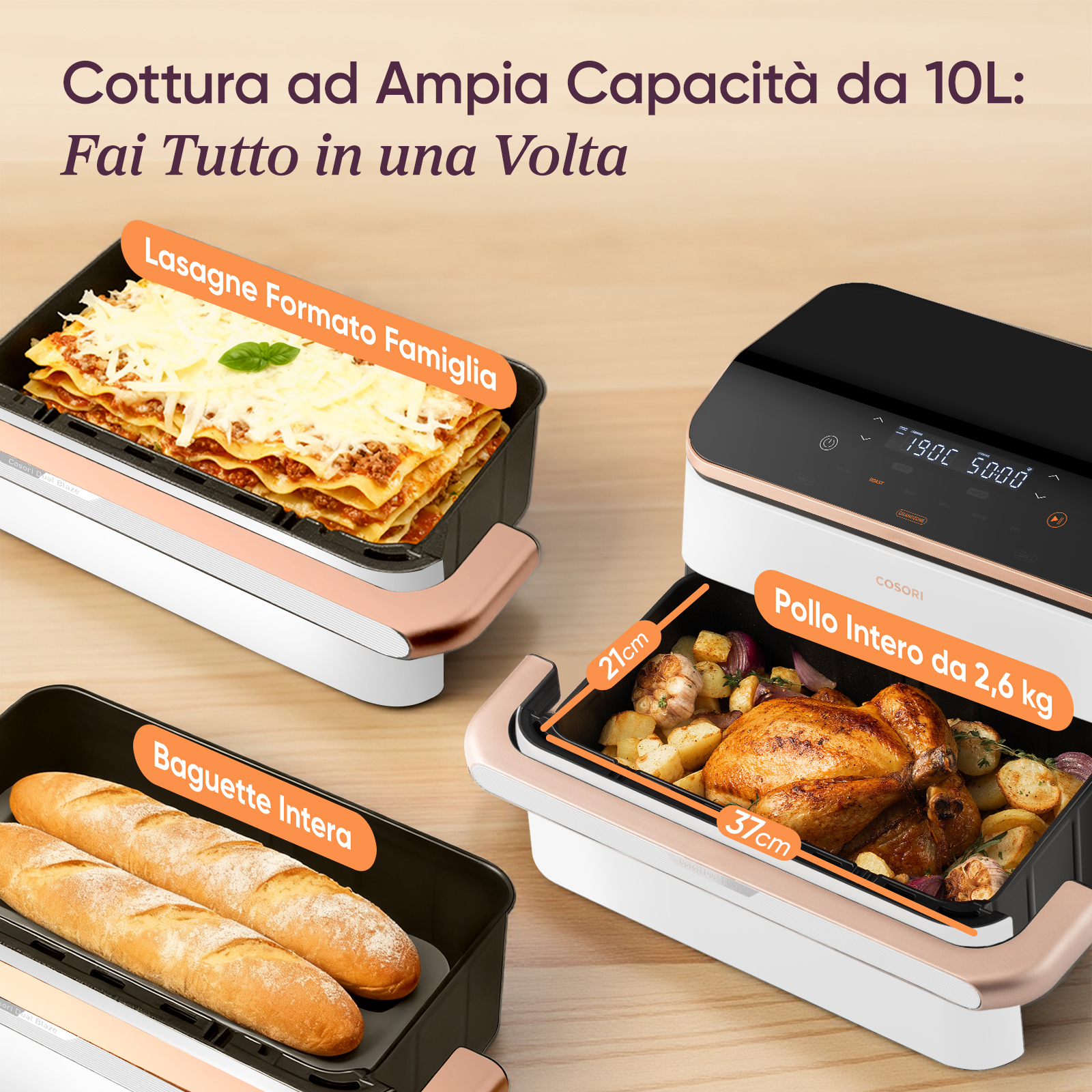 Cosori Friggitrice ad Aria Dual Blaze Twinfry™ Chef Edition 10L Bianco Rose Gold