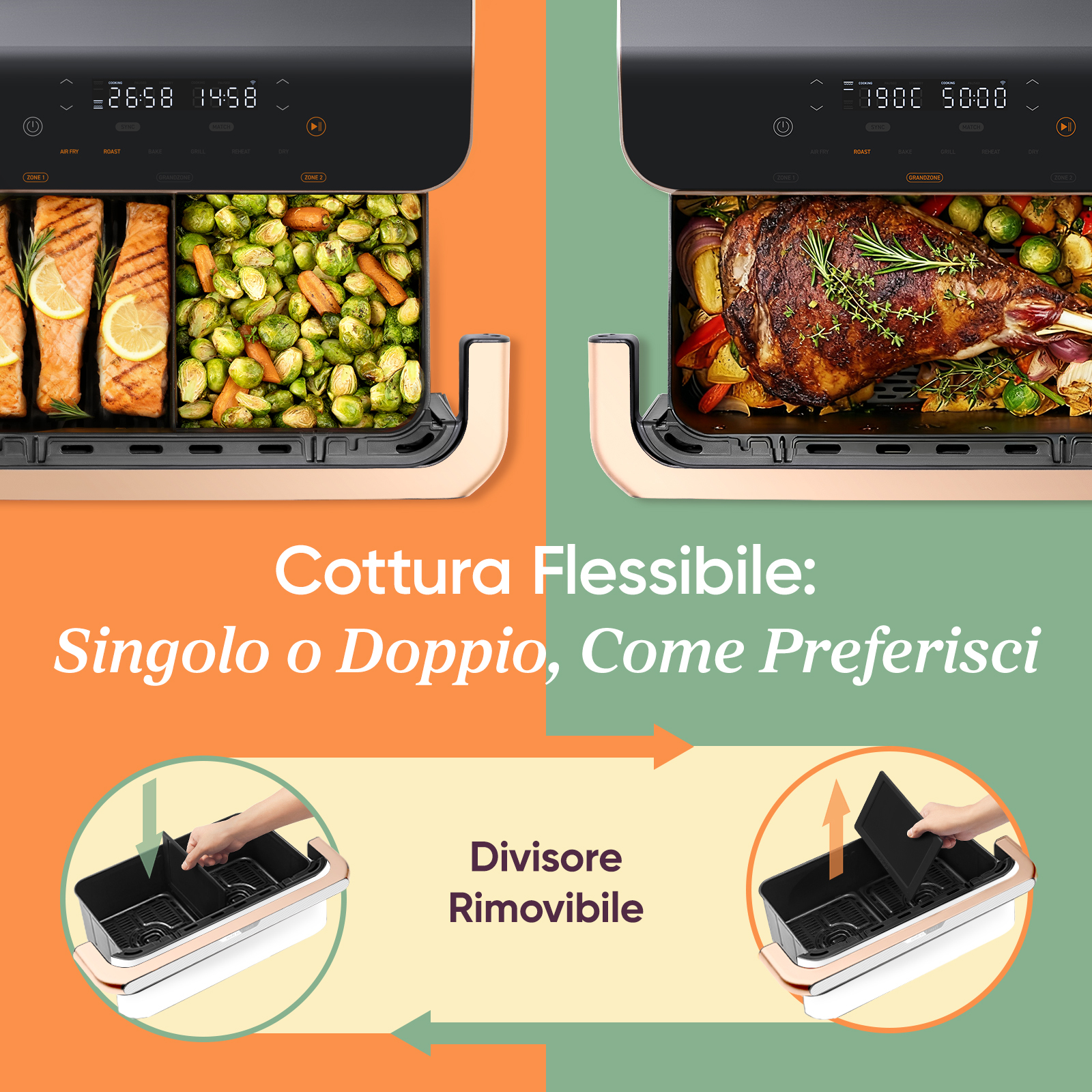 Cosori Friggitrice ad Aria Dual Blaze Twinfry™ Chef Edition 10L Bianco Rose Gold