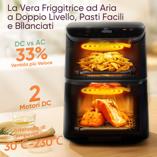 Cosori Friggitrice ad Aria Turbo Tower 10.8L Nero