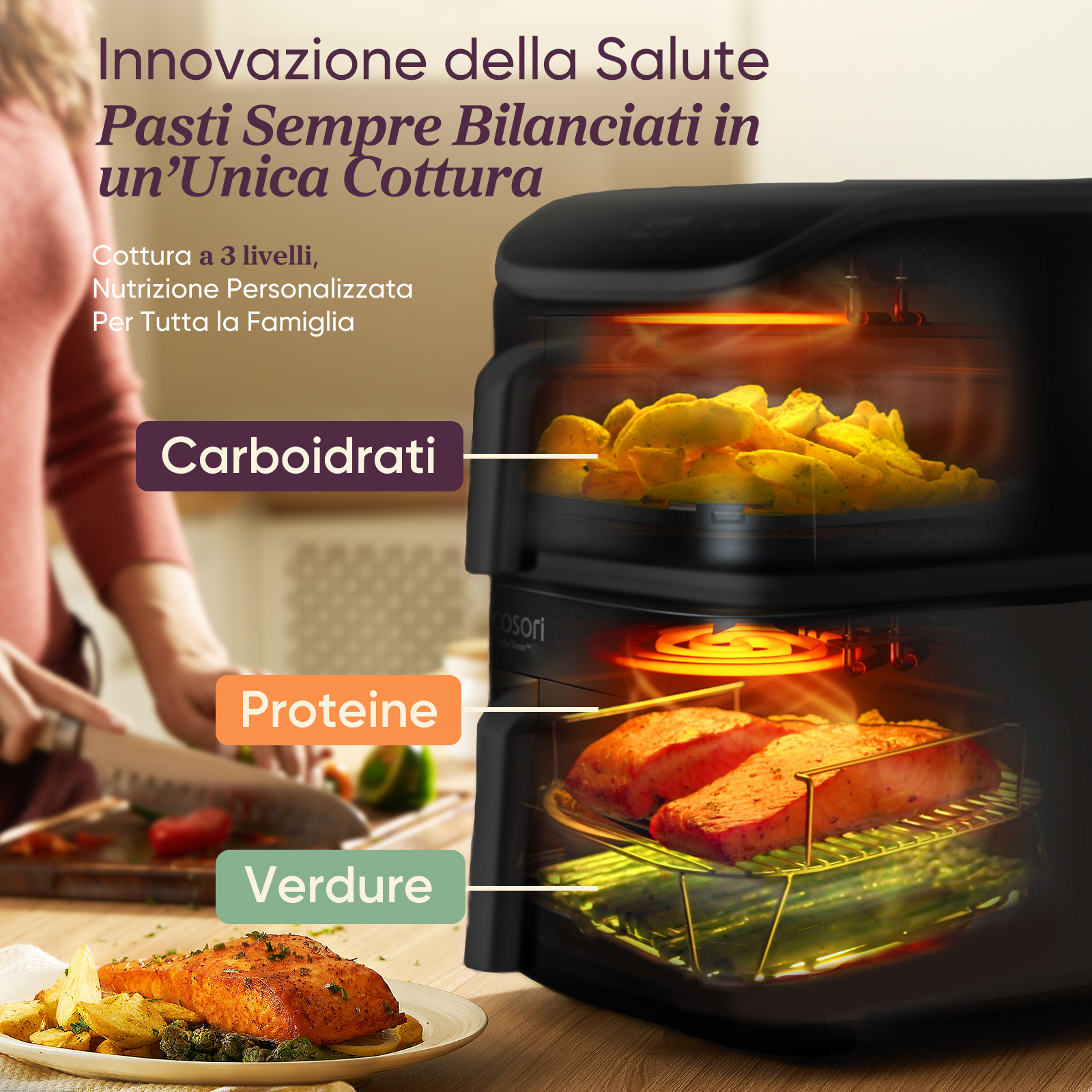 Cosori Friggitrice ad Aria Turbo Tower 10.8L Nero