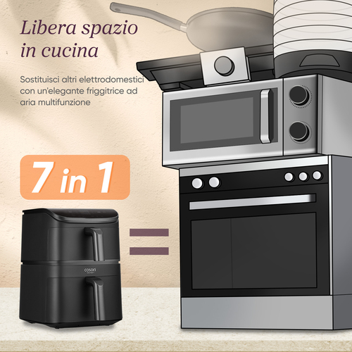 Cosori Friggitrice ad Aria Turbo Tower 10.8L Nero