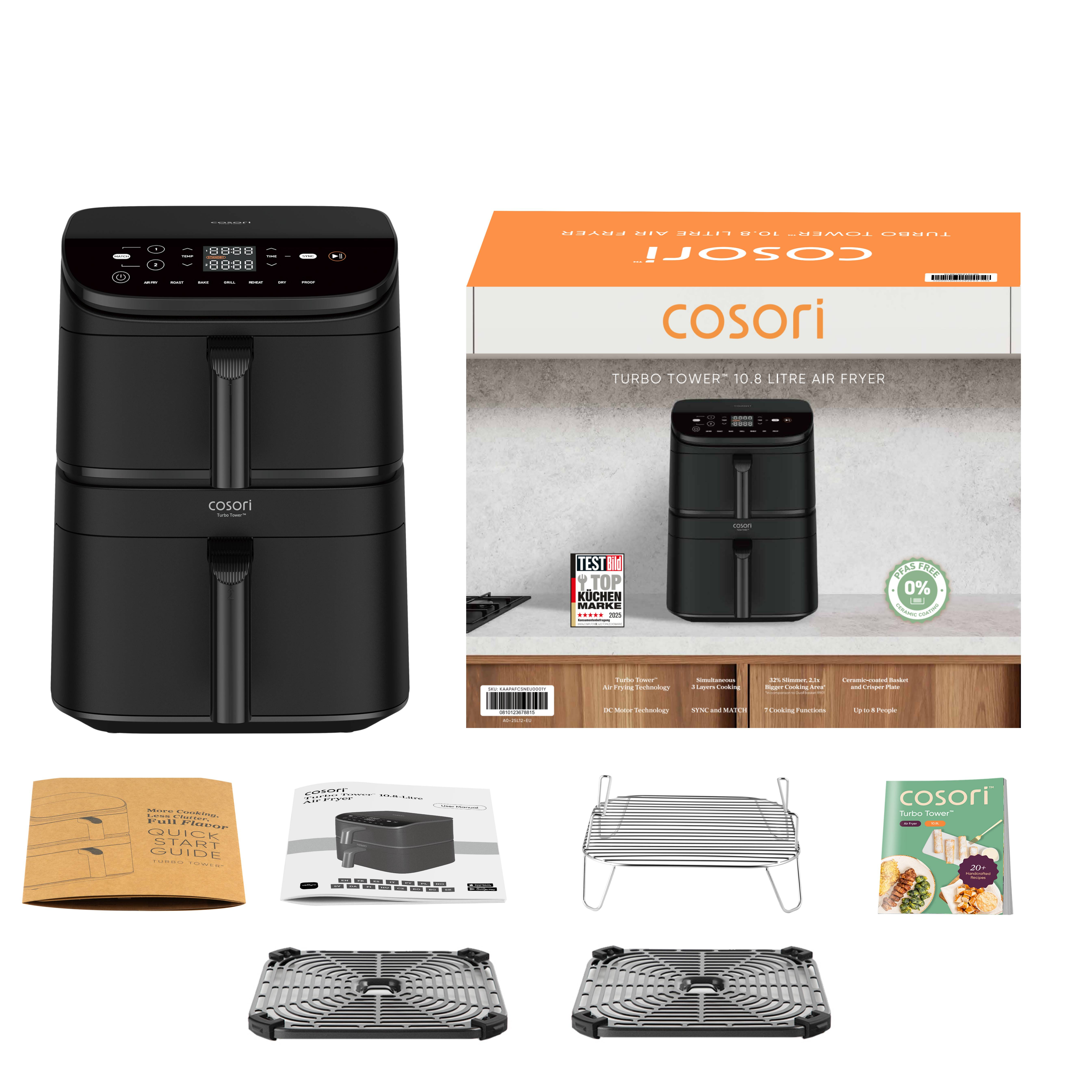 Cosori Friggitrice ad Aria Turbo Tower 10.8L Nero