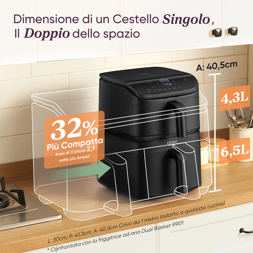 Cosori Friggitrice ad Aria Turbo Tower 10.8L Nero