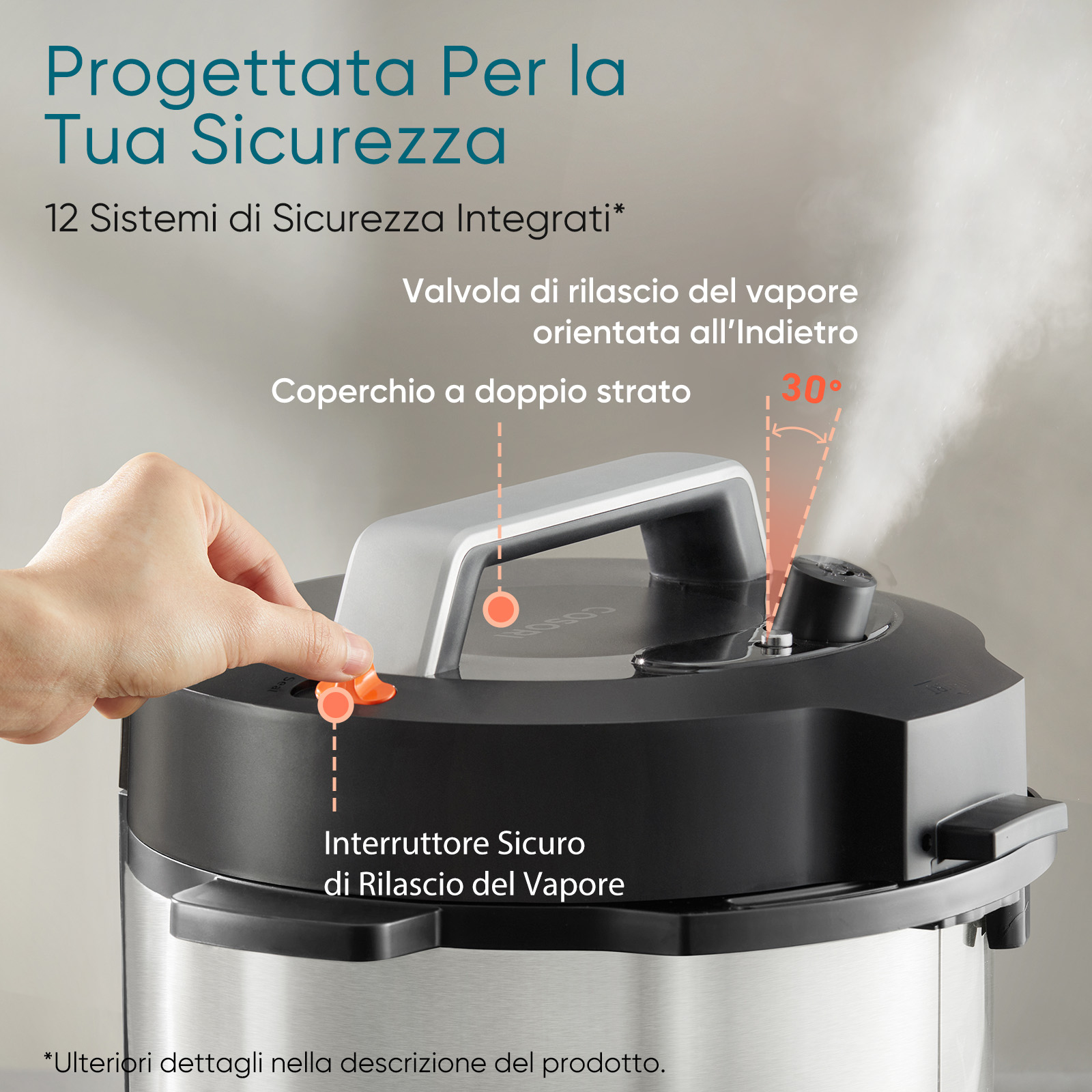 Cosori Pentola a Pressione elettrica 5,7L Nero Acciaio Inox