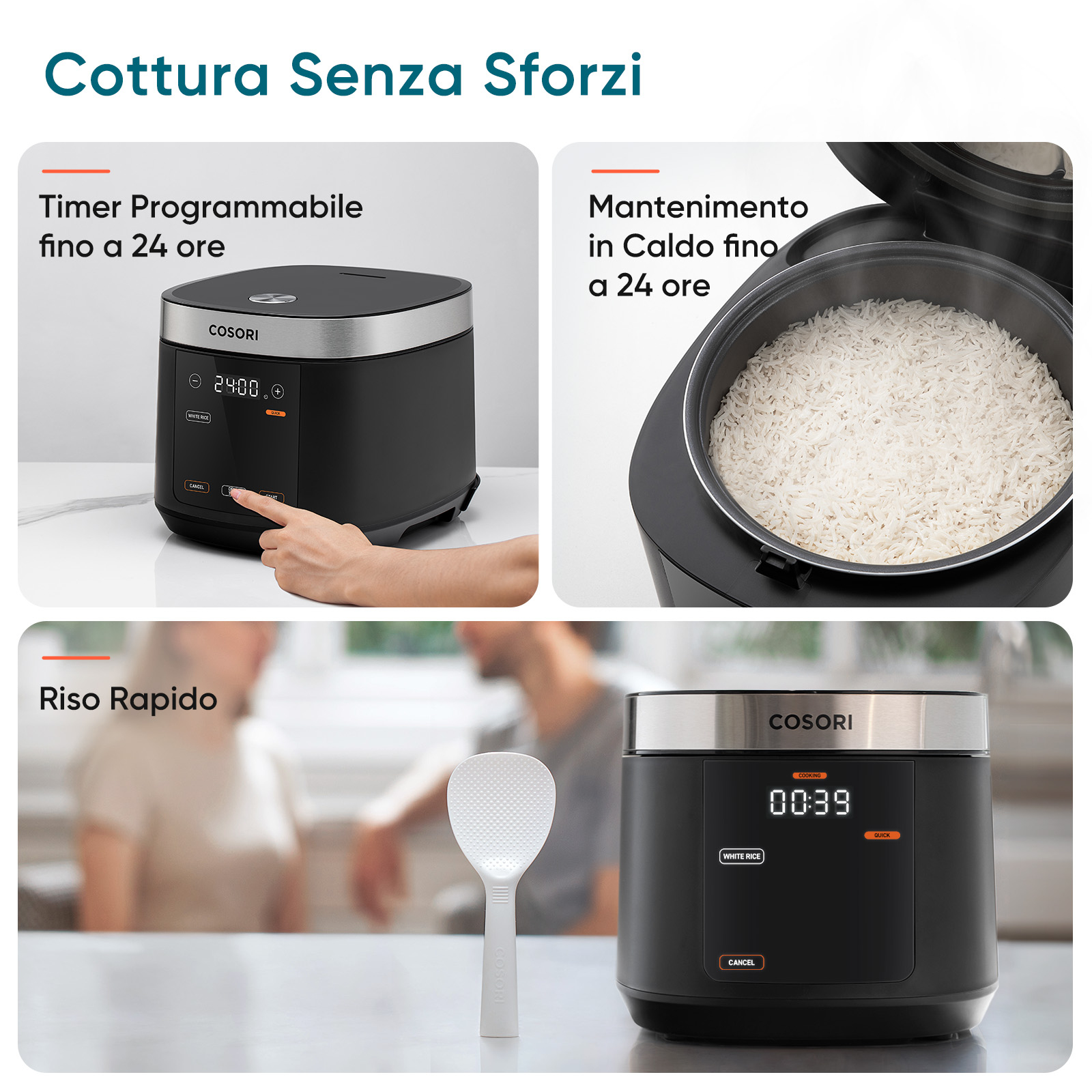 Cosori Cuociriso Multifunzione 5L Nero