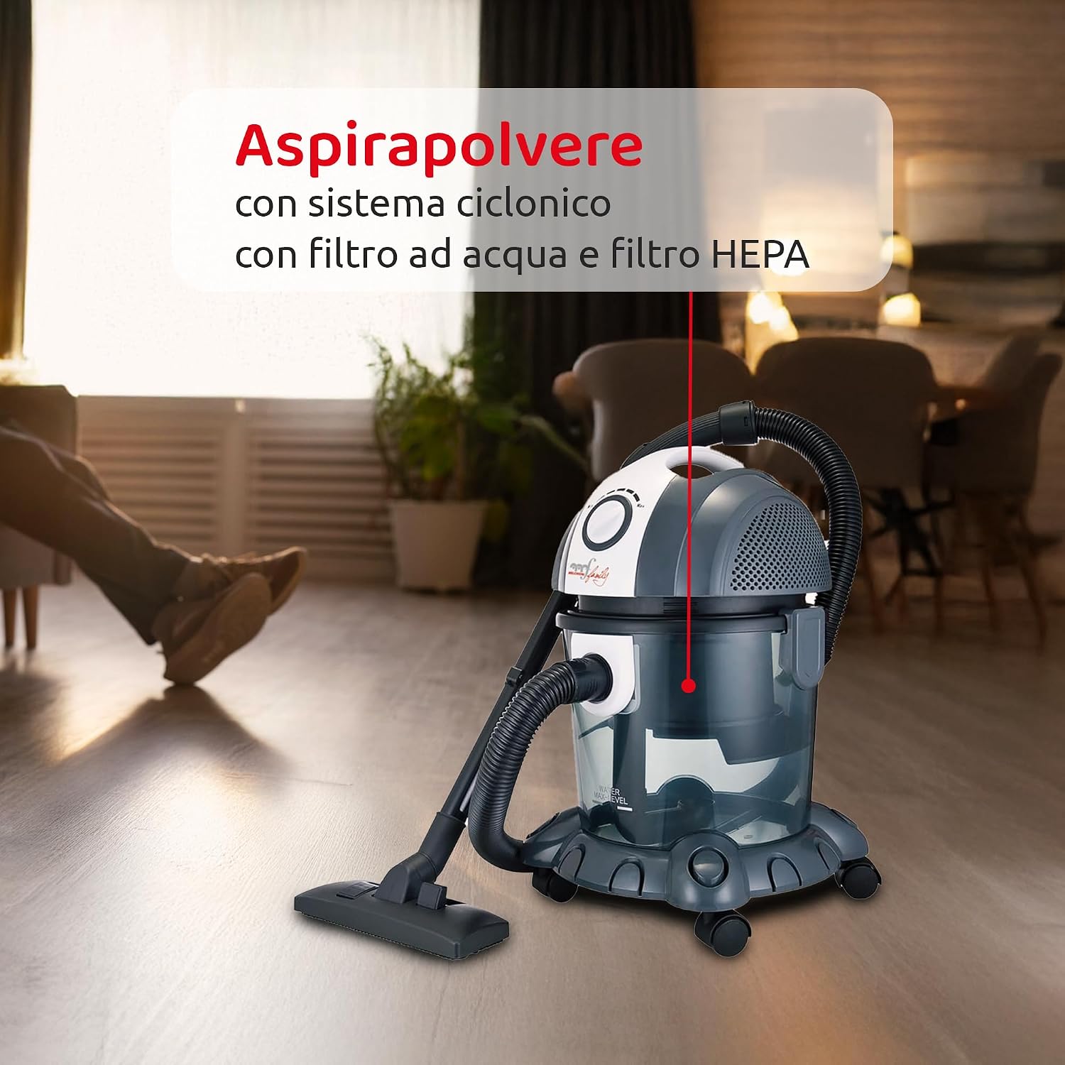 Melchioni Bidone Aspiratutto Mr Bin G con filtro ad acqua Grigio