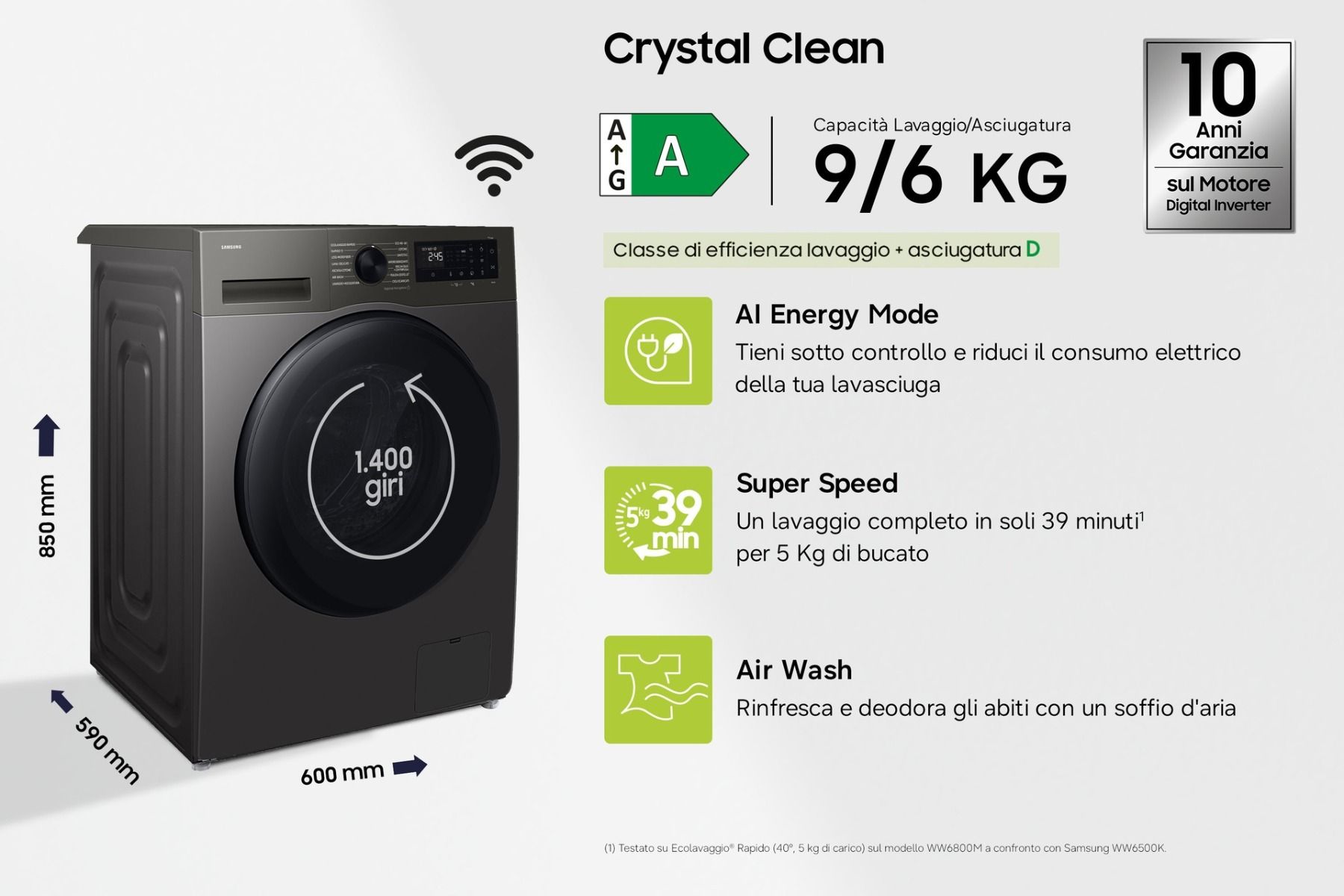 Samsung Lavasciuga 9Kg + ‎6Kg WD90HG5U34BXET Nero