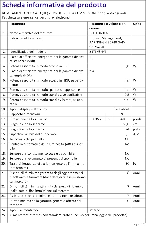 Telefunken Tv LED 24" 24tensnvz Nero
